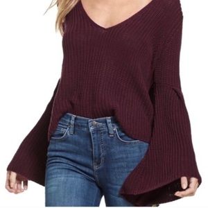 NWT FREE PEOPLE  wine red Damsel bell sleeve cropped sweater size xs